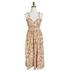 ASOS Floral Cotton Spaghetti Strap Cutout Ruffled Flowy Maxi Sundress Size 6